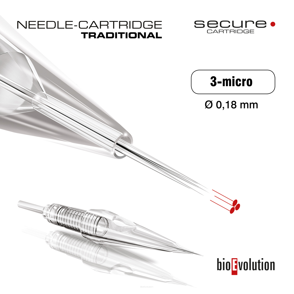 Cartridge - traditional 3-micro needle 0.18 SECURE