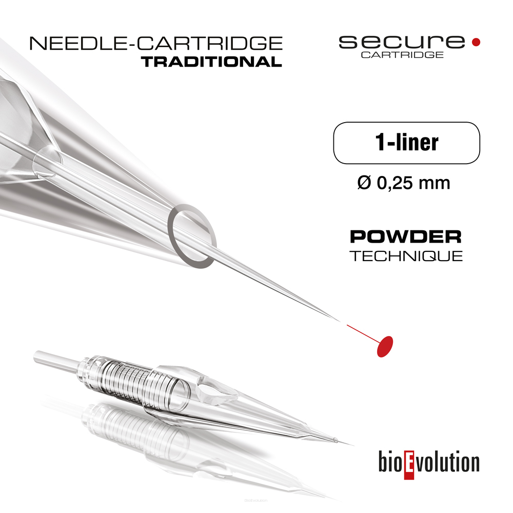 Cartouche - aiguille traditionnelle 1-liner 0.25 TECHNIQUE DE POUDRE SECURE